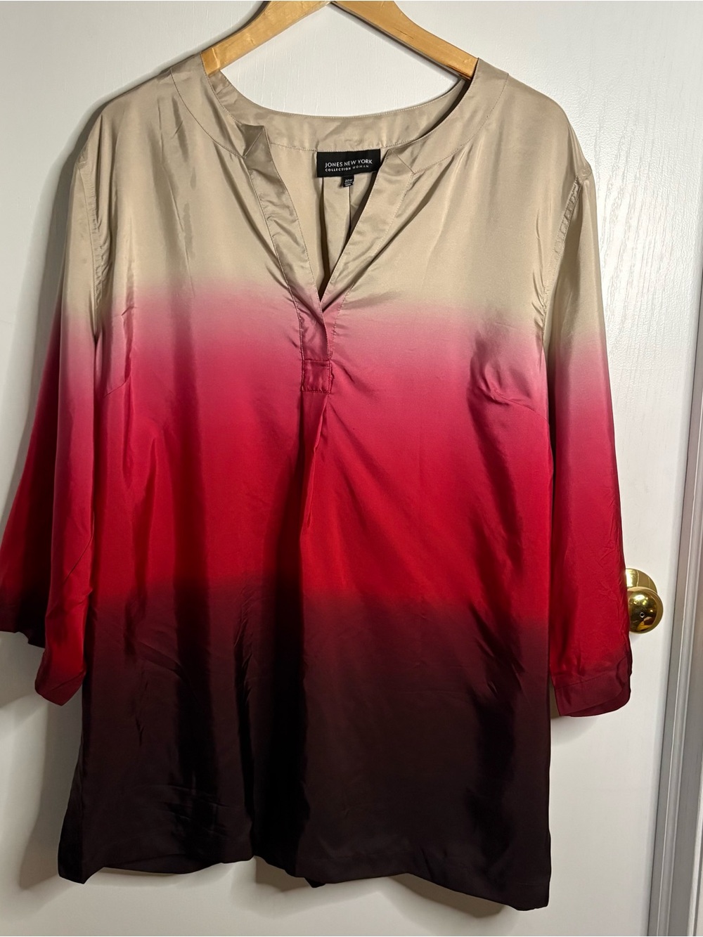 Jones New York Silk Ombre Tunic Blouse 3/4 Sleeve V-Neck 20W Luxury Lagenlook